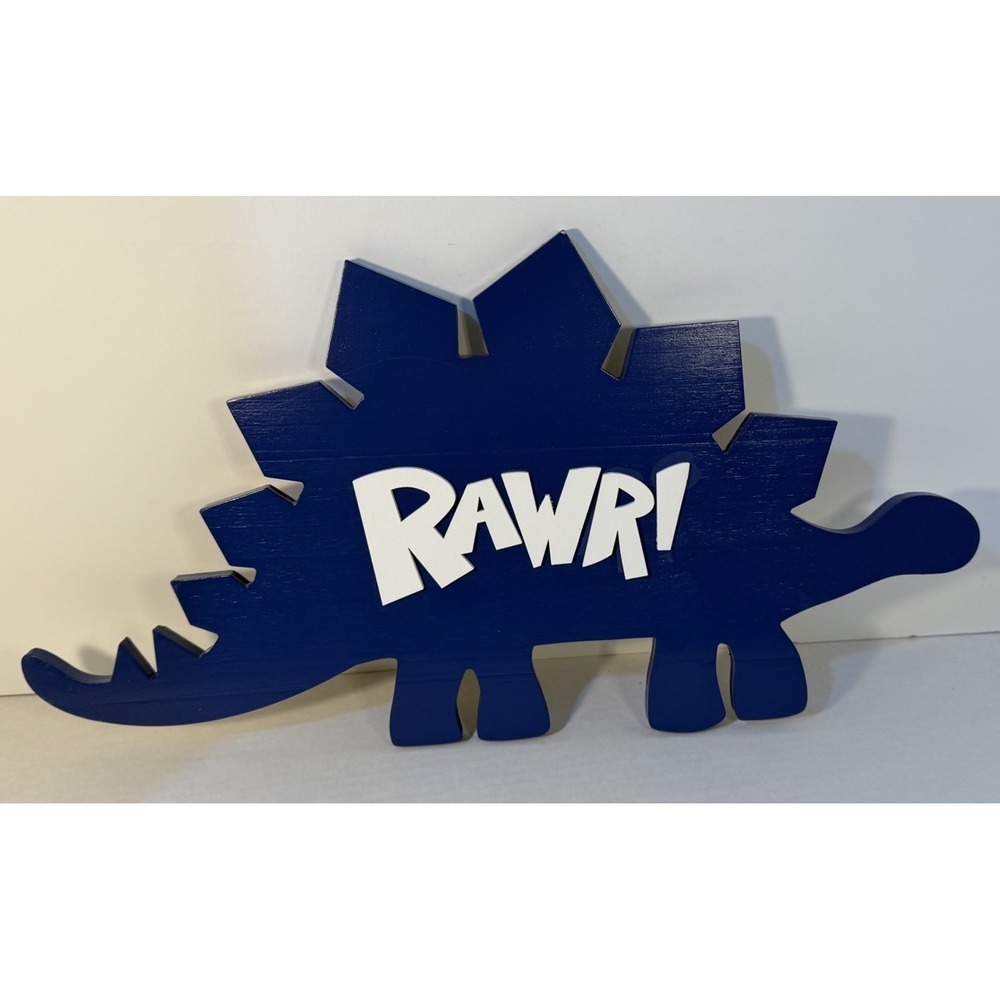 NoJo Little Love Dinosaur Shaped Rawr Blue and White Wood Wall